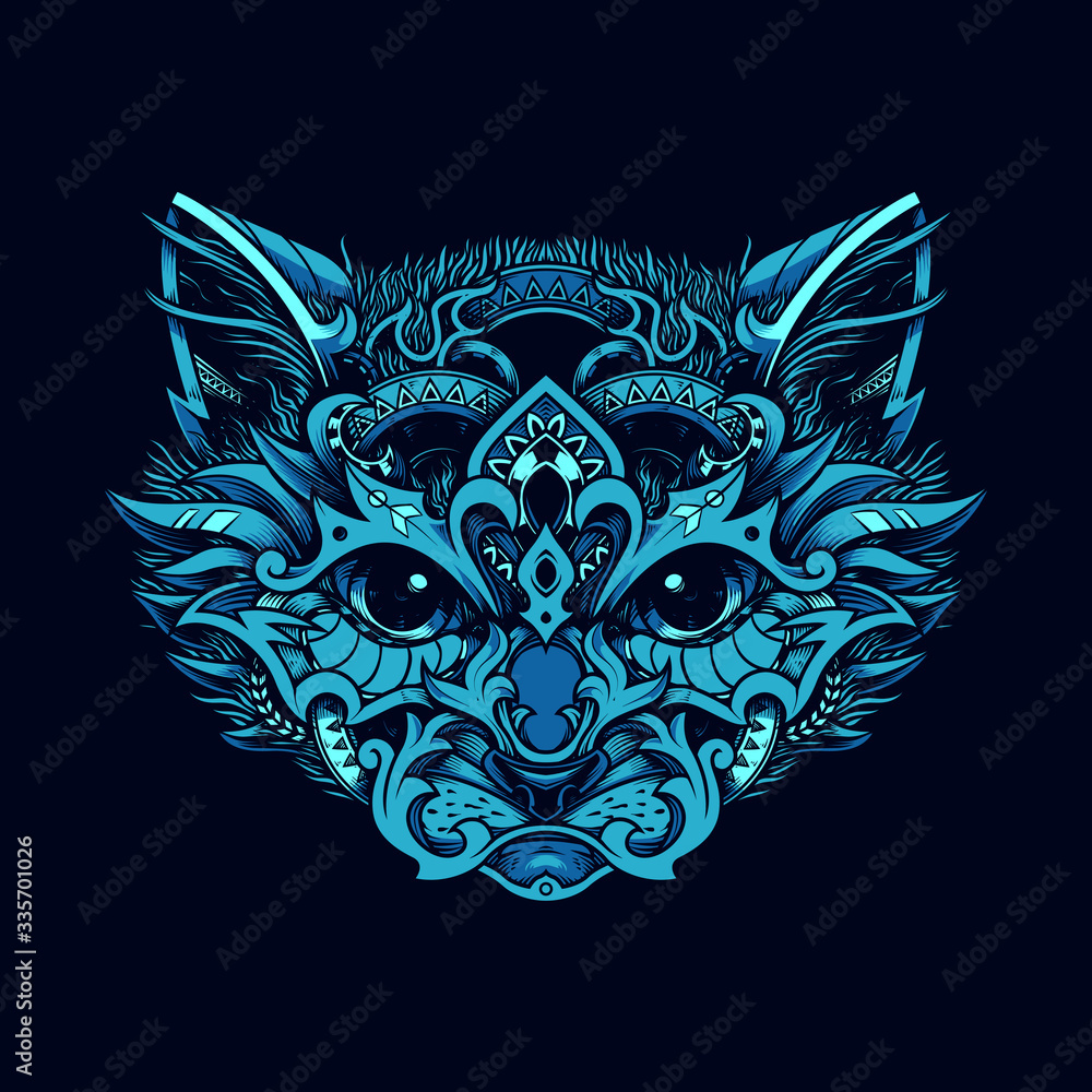 Decorative cat face. cat tattoo in ethnic style.