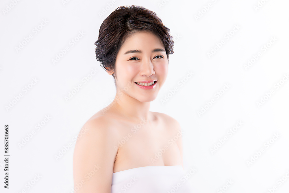 Beautiful Young Asian Woman with Clean Fresh Skin. Face care, Facial treatment, Cosmetology, beauty and healthy skin and cosmetic concept, woman beauty skin isolated on white background Beautiful Young Asian Woman with Clean Fresh Skin. Face care, Facial treatment, Cosmetology, beauty and healthy skin and cosmetic concept, woman beauty skin isolated on white background