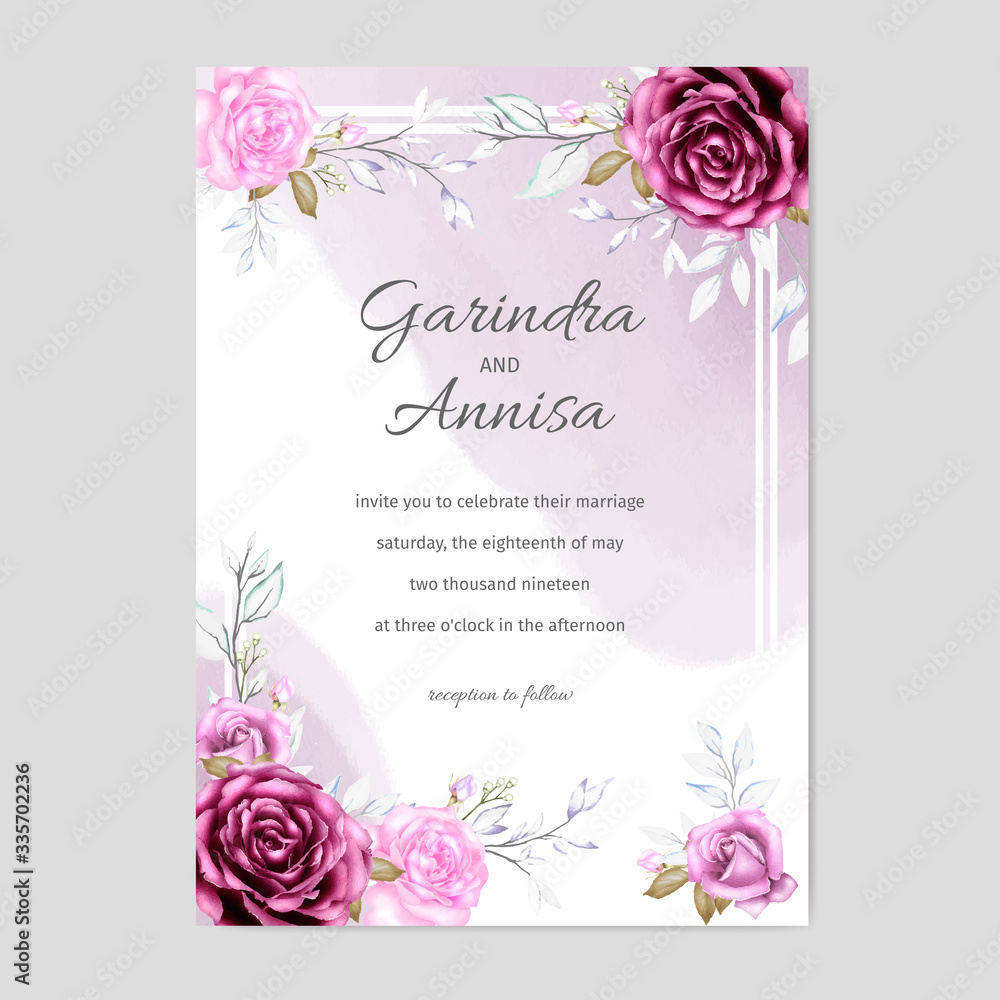 Elegant watercolor wedding invitation card template design Premium Vector