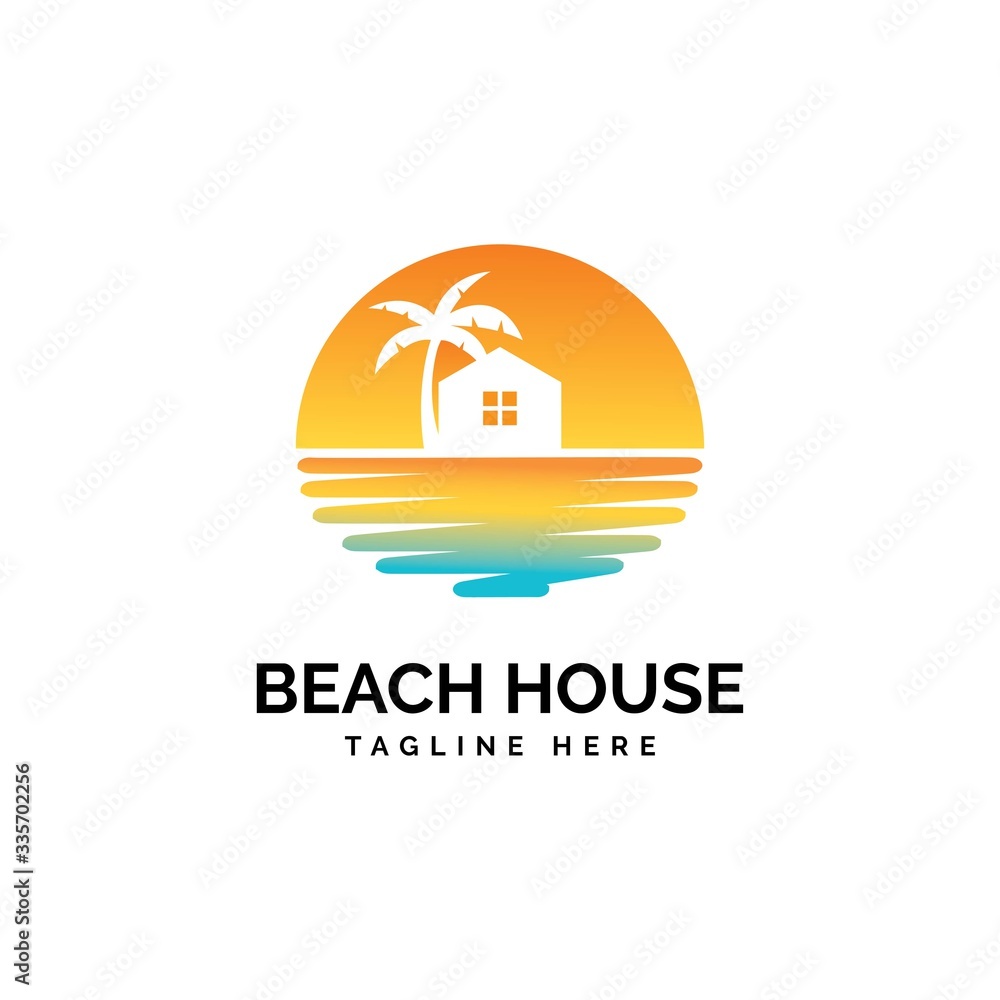 House and beach illustration logo design vector template House and beach illustration logo design vector template
