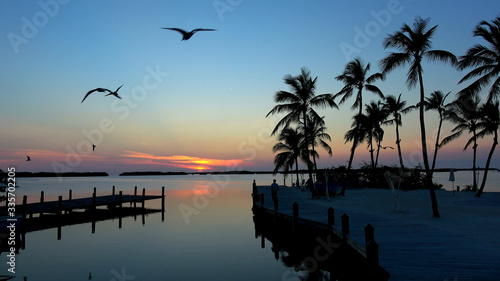 Small beautiful pier in the Keys of Florida at sunset