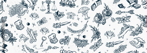 Old school tattoo elements seamless pattern. Art background