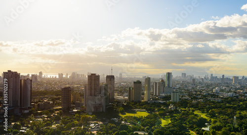 Makati skyline Manila, The Philippines at sunset.