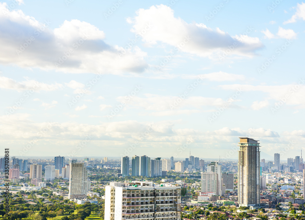 Makati skyline Manila, The Philippines at sunset.