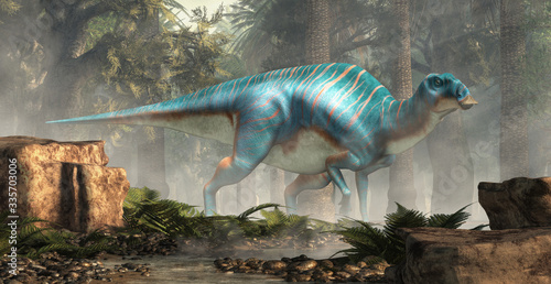Fotografía Maiasaura, a hadrosaur, in a rehistoric forest