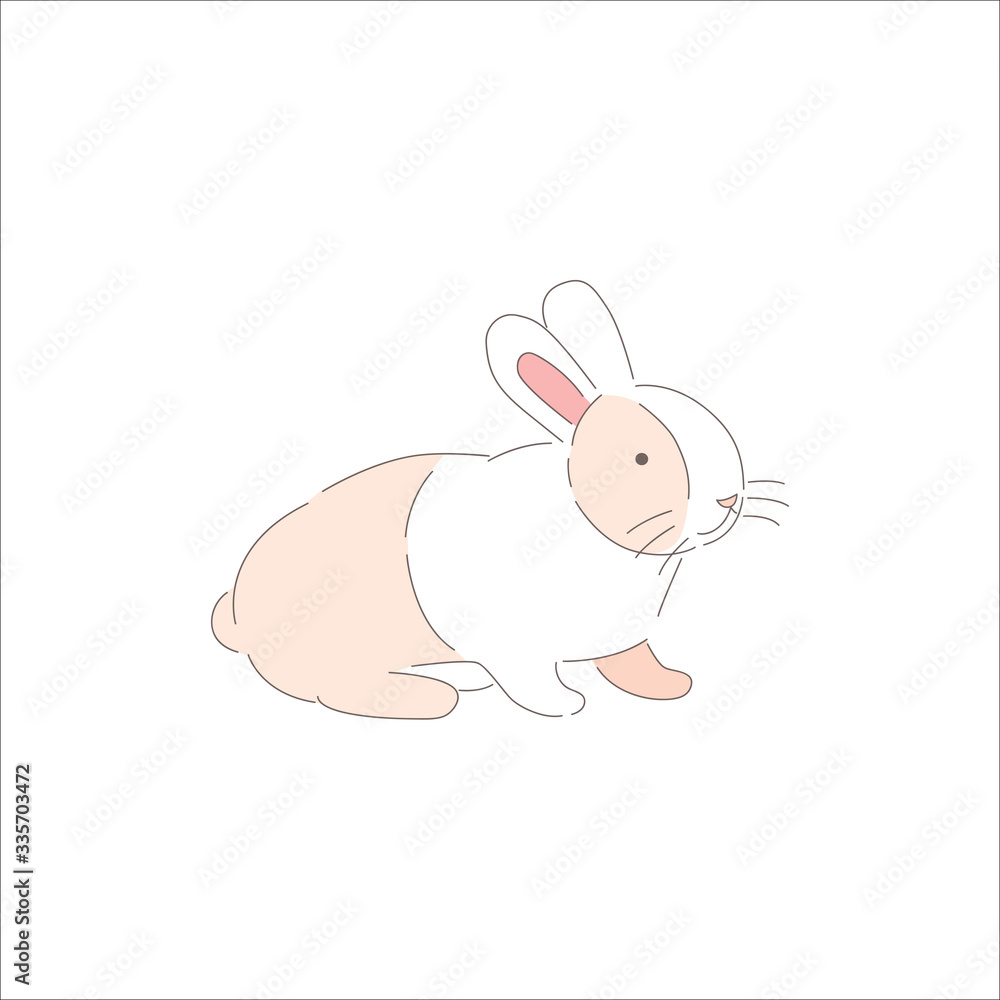 Traditional easter bunny. Happy character, spring holiday celebrate. Cute outline rabbit isolated on white background. Cartoon animal. Editable stroke. Hand drawn element, flat vector illustration