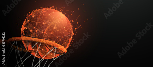 Basketball going through the basket from lines, triangles, particle, Low poly and wireframe design