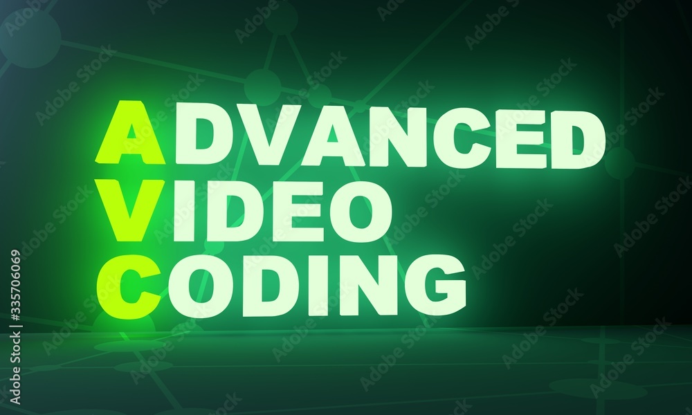 AAC - Advanced Video Coding acronym. Technology concept background. 3D rendering. Neon bulb illumination