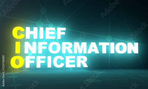 CIO - Chief Investment Officer acronym. Business concept background. 3D rendering. Neon bulb illumination