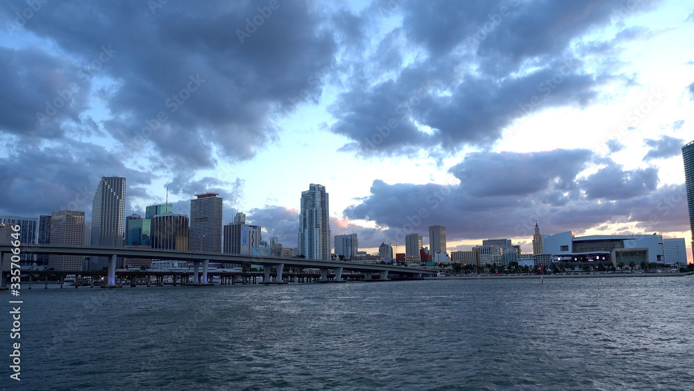 Impressive Miami Downtown skyline in the evening