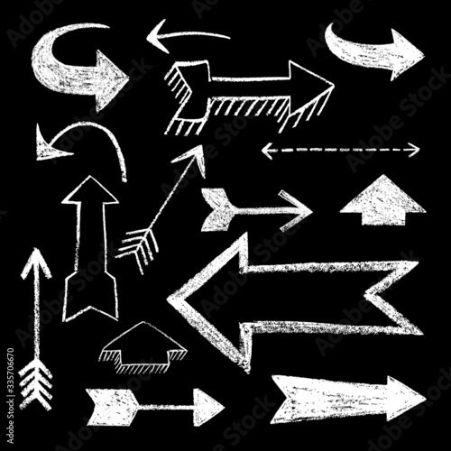 Set of different hand drawn chalk brush strokes arrows