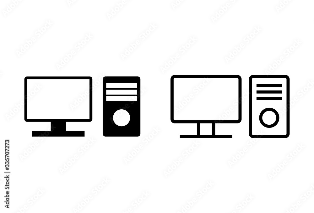 Computer icons set on white background. PC Icon vector. Computer monitor icon. Flat PC symbol