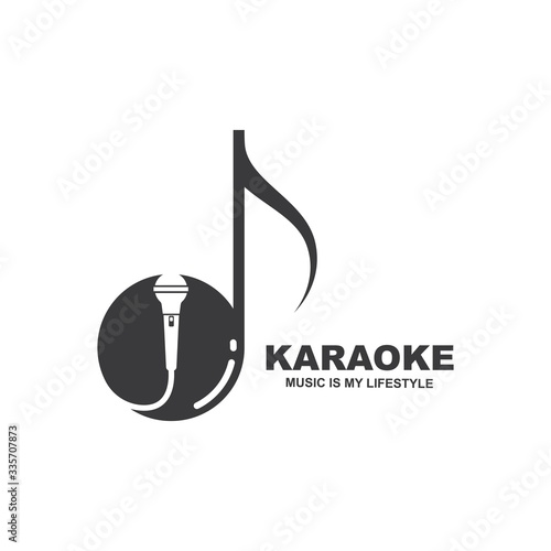 microphone icon logo of karaoke, note music concept  vector illustration design