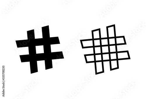 Hashtag icons set on white background. black hashtag icon