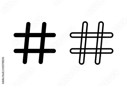 Hashtag icons set on white background. black hashtag icon