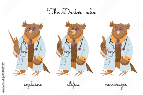 A doctor Eagle Owl that explains, censures, and encourages. Vector.