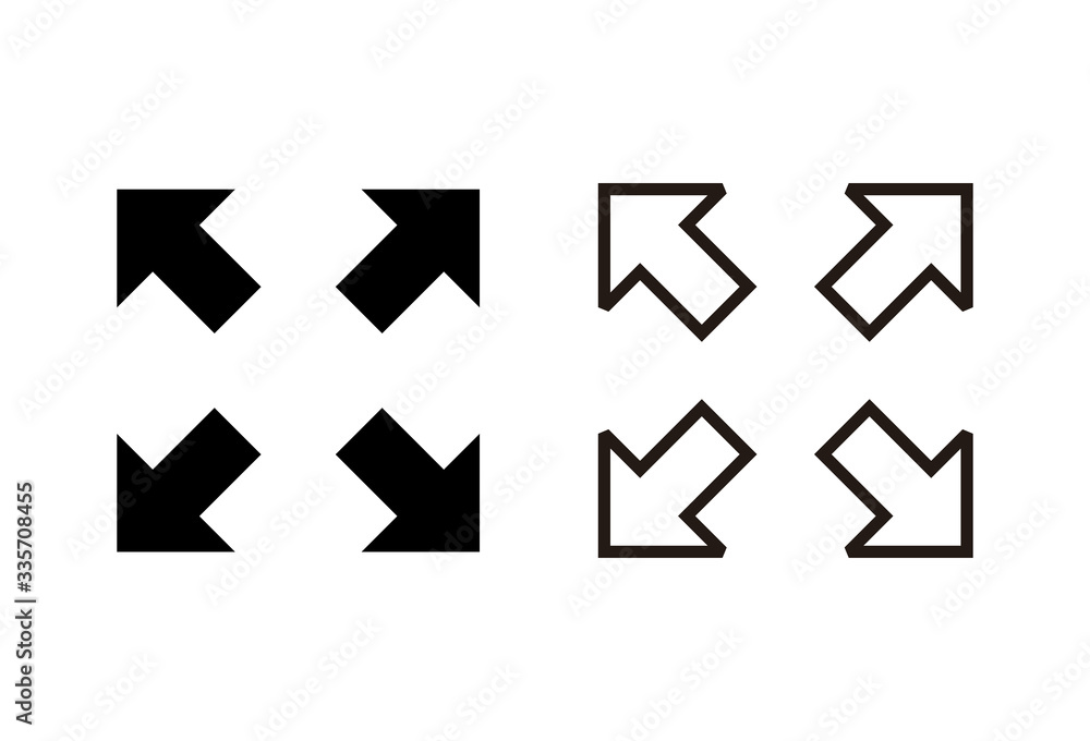 Fullscreen Icons set on white background. Expand to full screen icon for apps and websites. Fullscreen sign icon. Arrows symbol Fullscreen Icons set on white background. Expand to full screen icon for apps and websites. Fullscreen sign icon. Arrows symbol
