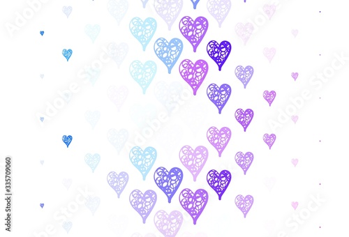 Light Pink  Blue vector pattern with colorful hearts.
