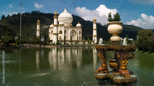 monument riplic and lake on a park 