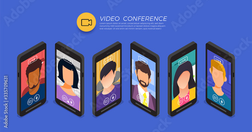 Illustrations flat design concept video conference. online meeting work form home. Vector illustrate.