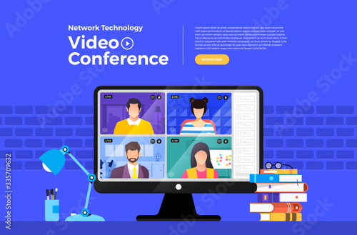 Illustrations flat design concept video conference. online meeting work form home. Vector illustrate.
