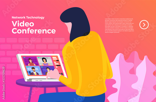Illustrations flat design concept video conference. online meeting work form home. Vector illustrate.