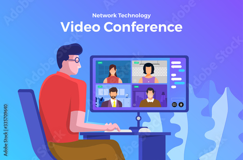 Illustrations flat design concept video conference. online meeting work form home. Vector illustrate.