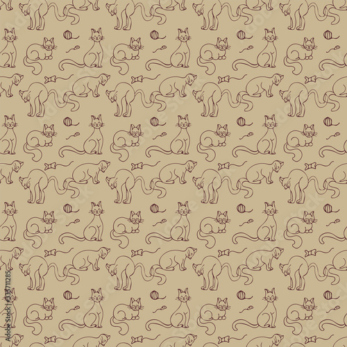 Seamless pattern with hand drawn cats, doodle. Vector illustration. EPS 10