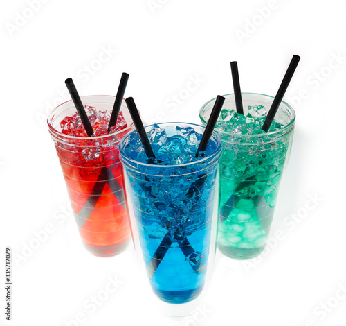 Colorful Kool-aide isolated against a white background