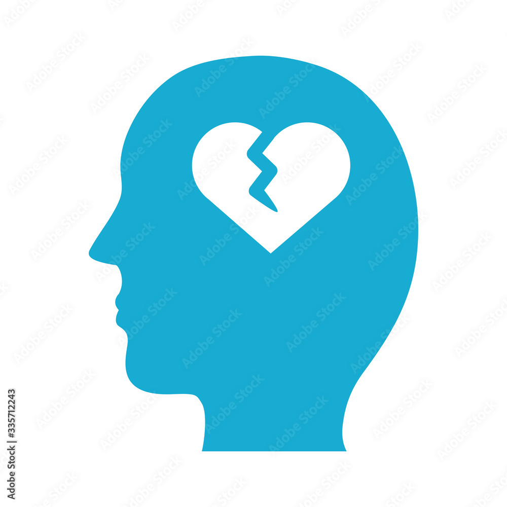 profile with heart break mental health silhouette style icon profile with heart break mental health silhouette style icon