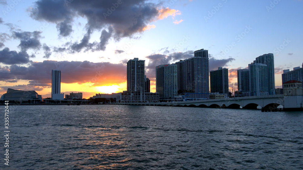 Beatiful sunset over Miami skyline