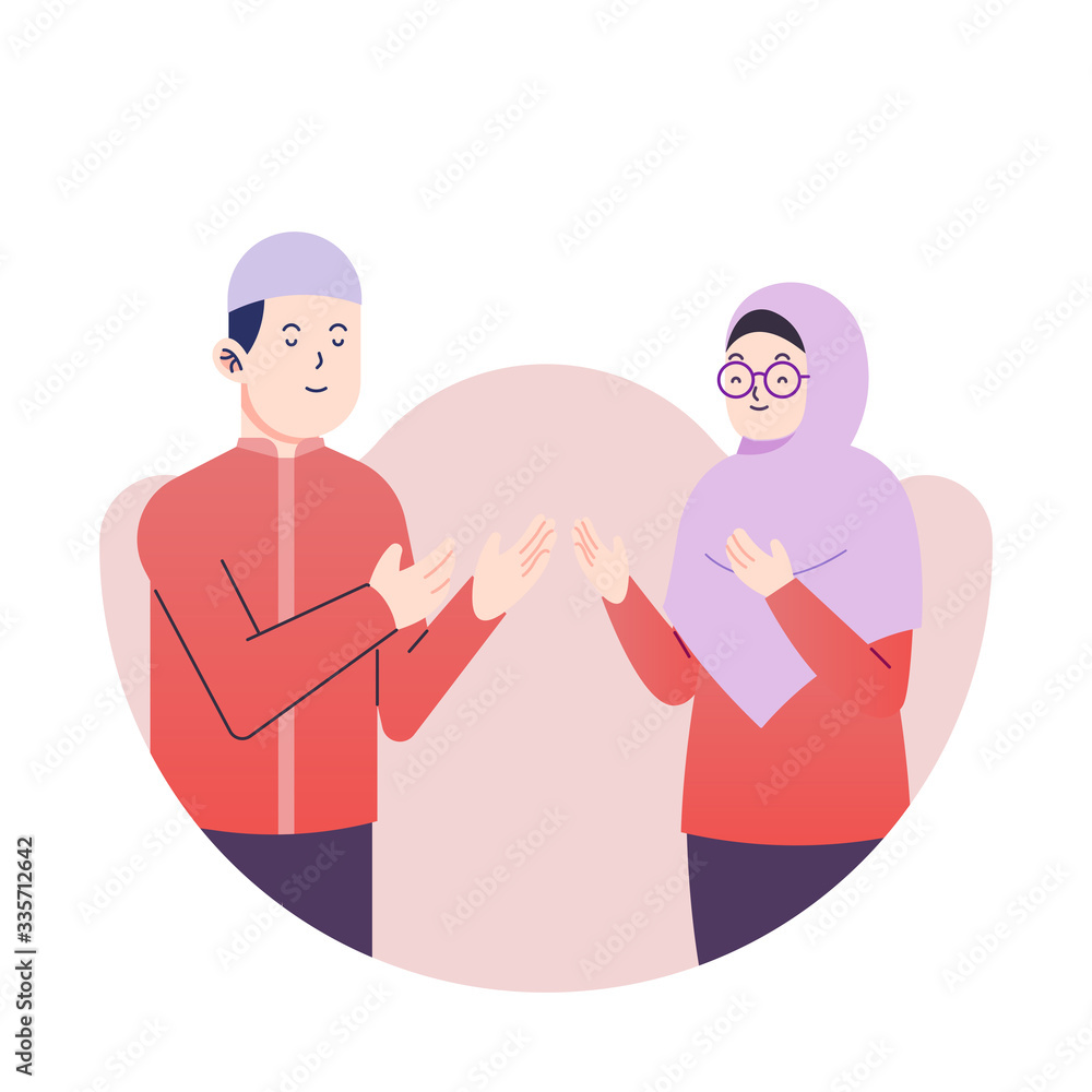 Obraz premium Ramadan Kareem Couple Greeting Flat Illustration Premium Vector