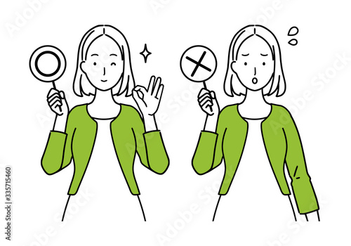 Set of pregnant women with success and failure sticks.
