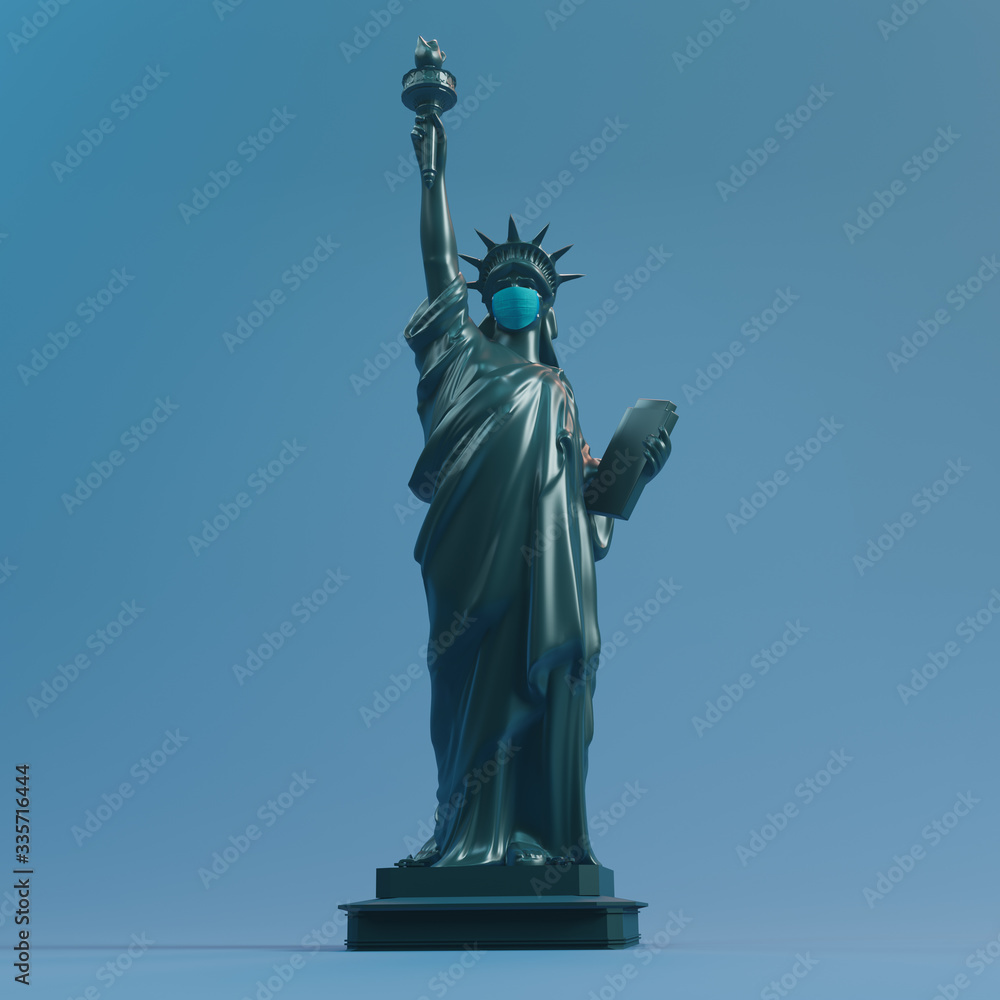 Fototapeta premium Statue of liberty wear surgery mask . Save USA from Coronavirus Covid 19. 3d rendering.