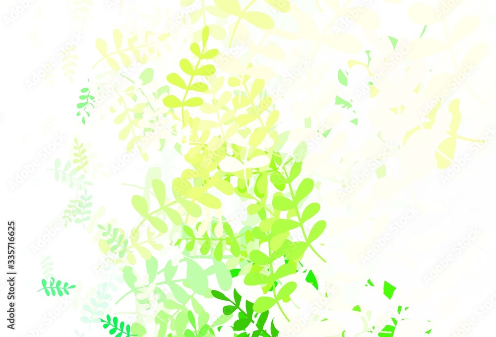 Fototapeta premium Light Green, Yellow vector doodle pattern with leaves.