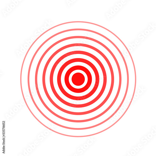 Pain circle red icon for medical painkiller drug medicine. Vector red circles target spot symbol for pill medication design template of body or muscular joint pain and head ache analgetic remedy