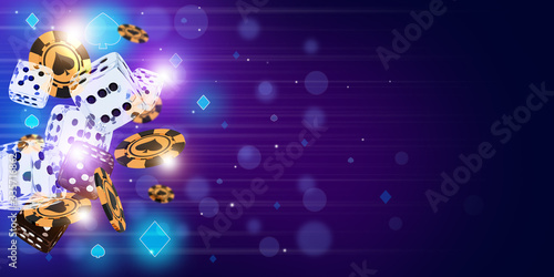 Sic Bo casino game background concept with glassy dice and golden chips