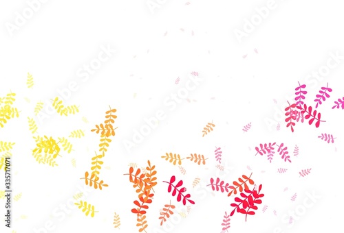Light Red  Yellow vector abstract backdrop with leaves.