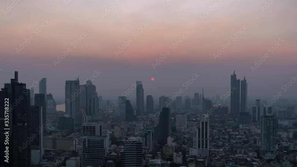 Bangkok business district city center and Chao Phraya River, with buildings and skyscrapers, day to night, zoom out – Time Lapse Bangkok business district city center and Chao Phraya River, with buildings and skyscrapers, day to night, zoom out – Time Lapse