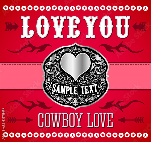 Love You Cowboy Love, Belt Buckle vector design.