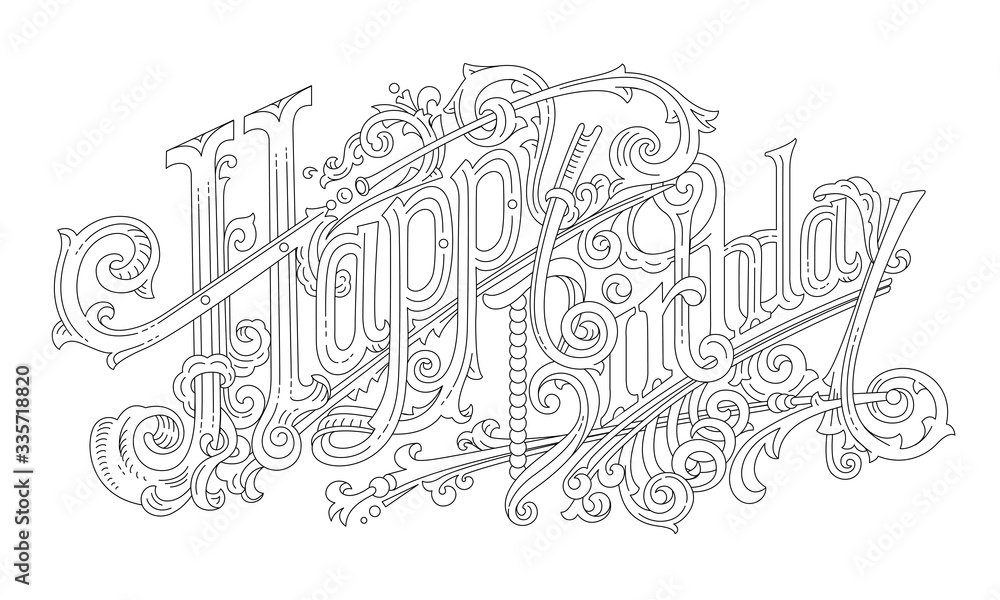 Happy birthday card. Coloring, paint it yourself
