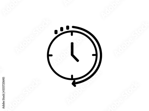Drawn vector black line clock time circle arrow run around, flat icon clock design 