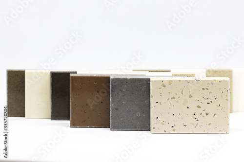 Surface of stone texture, Front view of color samples stone, Acrylic solid material for interior design.
