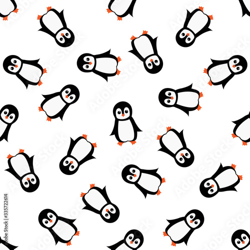 Seamless pattern with cute cartoon penguin. Vector illustration.