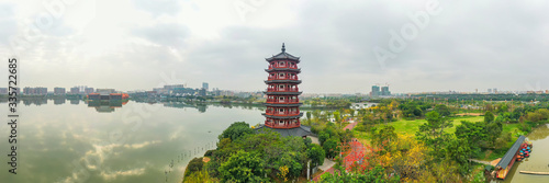 Canvas Print Aerial photo of spring in Huayang Lake Wetland Park, Dongguan, China