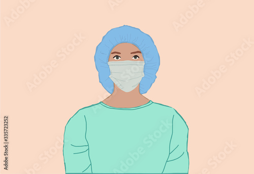 Vector illustration of a doctor in a medical mask. The concept of health care.