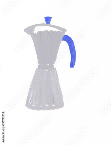 Drawing with watercolors: Gray metal coffee pot.
