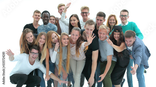 group of cheerful young people looking at the camera.