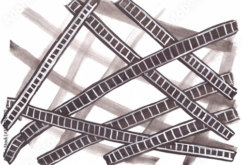 Drawing with watercolors: Black wide stripes.