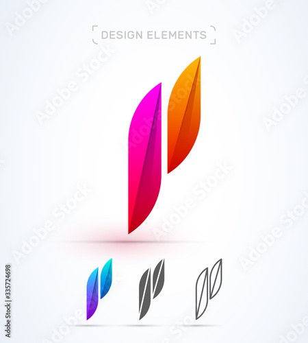 Vector abstract letter P in fluent, origami, line and flat style